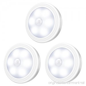 NEW VERSION AMIR Motion Sensor Light Cordless Battery-Powered LED Night Light Wall Light Magnet Closet Lights Safe Lights for Stairs Hallway Bathroom Kitchen Cabinet (Pack of 3 White) - B076K2Y525