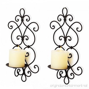 Adeco HD0033 Decorative Iron Vertical Candle Tea Light Pillar Holder Wall Sconce Antique Vintage Style Classy Home Decor Accents Set of Two black with Antique Finish - B014X5BOJI