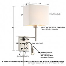 HomeFocus LED Bedside Reading Wall Lamp Light LED Reading Swing Arm Wall Lamp Light Wall Sconces White Fabric Shade Flexible Gooseneck LED 3W 3000K and E26 holder Top Quality For Home and Hotel. - B073W5Q419
