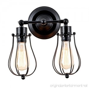 Industrial Wall Sconce Csinos Retro Wall Sconce Lighting Black Rustic 2-light Wall Lamp Wire Caged Wall Light - B06XFBS3QR