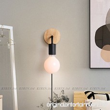 Minimalist Wall Light Sconce Plug-In E26/27 Base Modern Contemporary Style Task Wall Lamp Fixture with Wood Base and Iron Plate for Bedroom Closet Guest Room Hall Night Lighting Reading Lamp (Black) - B078C7HY23