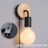 Minimalist Wall Light Sconce Plug-In E26/27 Base Modern Contemporary Style Task Wall Lamp Fixture with Wood Base and Iron Plate for Bedroom  Closet  Guest Room Hall Night Lighting Reading Lamp (Black) - B078C7HY23