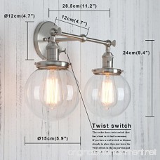 Permo Double Sconce Vintage Industrial Antique 2-lights Wall Sconces with Dual Mini 5.9 Round Clear Glass Globe Shade (Brushed) - B06Y4KYJX3