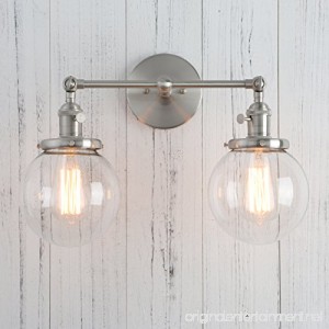 Permo Double Sconce Vintage Industrial Antique 2-lights Wall Sconces with Dual Mini 5.9 Round Clear Glass Globe Shade (Brushed) - B06Y4KYJX3