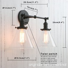 Permo Double Sconce Vintage Industrial Antique 2-lights Wall Sconces with Funnel Flared Glass Clear Glass Shade (Black) - B071D8VNZW
