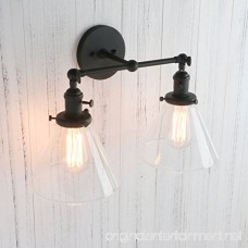 Permo Double Sconce Vintage Industrial Antique 2-lights Wall Sconces with Funnel Flared Glass Clear Glass Shade (Black) - B071D8VNZW