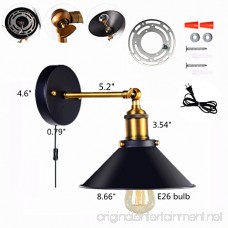 Retro Wall Sconces Light Wall Lamp Plug In Cord With On Off Switch E26 Base Black Wall Industrial Vintage Edison Lamp Fixture Steel Finished for Indoors Bedroom (Plug in cord X2 Sets) - B07D9HLTWX