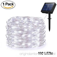 Adecorty Solar String Lights  Outdoor Solar Fairy String Lights with 100 LEDs 33ft Silver Copper Wire 8 Modes Waterproof for Outdoor Home Party Wedding Patio Landscape Trees Decor (Cold White) - B07D76P16H