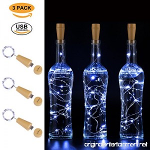 AnSaw USB Powered 20LED Wine Bottle Cork Lights 3 Pack Rechargeable Bottle String Lights Bottle Starry Fairy Home Twinkle Decorative Lights for Party Christmas Halloween Wedding (Cool White) - B076N11975
