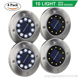 DUUDO Solar Ground Light Newest 10 LED Garden Pathway Outdoor Waterproof In-Ground Lights Disk Lights (Cold White 4 PACK) - B07DNYBL8C