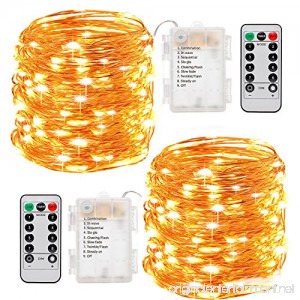 Fairy Lights Sanniu 2 Pack Fairy String Lights Battery Operated with Remote Control 8 Modes 50 LED 16ft Waterproof String Lights Copper Wire Firefly Lights Christmas Decor Christmas Lights Warm White - B07D9G5CFB