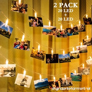 GIGALUMI 2 Pack Photo Clips String Lights 20ft 20 LED Indoor Fairy String Lights for Hanging Photos Pictures Cards and Memos Ideal gift for Bedroom Decoration (USB Powered Warm White) - B074T88G9K