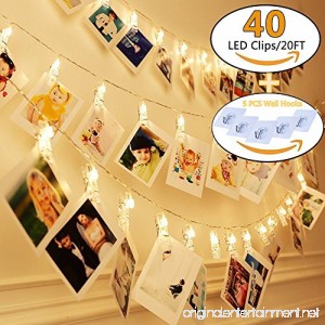 KAZOKU Photo Clips String Lights [Upgraded] Indoor and Outdoor String Lights with 40 LED Warm White Photo Clips for Dorms Bedroom Decoration（Free Gift -5 PCS Wall Hooks） - B07CMVSQGB