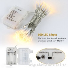 [Remote and Timer] 36ft 100 LED Outdoor Battery Fairy Lights (8 Modes Dimmable IP65 Waterproof Warm White) - B014STP6I4