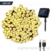 Solar Fairy String Lights Outdoor Waterproof  WOOHAHA 72ft 200LED Updated Version 6hrs Timer Function with USB Cable Solar Powered Starry String Lights for Christmas Patio Garden Party(warmwhite) - B075ZNQBY3