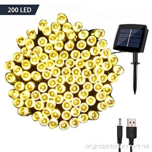 Solar Fairy String Lights Outdoor Waterproof WOOHAHA 72ft 200LED Updated Version 6hrs Timer Function with USB Cable Solar Powered Starry String Lights for Christmas Patio Garden Party(warmwhite) - B075ZNQBY3