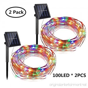 Solar Powered String Lights 2 Pack 100 LED Solar Fairy Lights 33 ft 8 Modes Copper Wire Lights Waterproof Outdoor String Lights for Garden Patio Gate Yard Party Wedding Indoor Bedroom (Multicolor) - B07DT26HMV