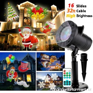 Christmas Projector TESSIN Outdoor Waterproof High Brightness Led Projector Light Show with 32ft Cable & Remote Control for Christmas Party and Holiday Decoration (16 Patterns) - B076ZK88DL