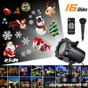 LED Christmas Lights Projector UMWON Waterproof LED Projector 16 Detachable Slides DIY Decorative Projection Lights with Remote Control for Halloween Christmas Day Birthday Party Festival - B0769N5DRS