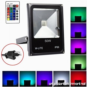 50W Remote Control RGB Dimmable Color Changing Waterproof LED Flood Light Wall Mounted with US 3-Plug 16Colors&4Modes IP66 Waterproof for Building Lawn Bridge Indoor/Outdoor Holiday Decoration - B0759GW1VF