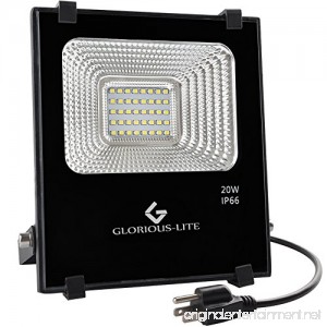 Glorious-LITE LED Flood Light 20W(100W Halogen Equiv) Outdoor Led Floodlight IP66 Waterproof Outdoor Work Lights 6500K Daylight White 1600lm 110V(with Plug) - B071YVGLDN