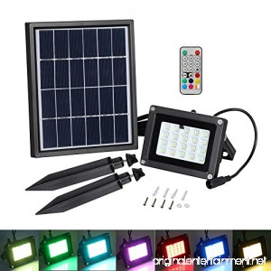 LED Solar Flood light T-SUN 20 LEDs RGB Color Changing Outdoor Security Wall Lights Waterproof Remote Controlled Solar Spotlight for Garden Patio Yard Pool Garage - B0735527T1