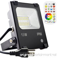 MELPO 15W LED Flood Light Outdoor  Color Changing RGB Floodlight with Remote  120 RGB Colors  Warm White to Daylight Tunable  IP66 Waterproof  US 3-Plug - B074H99225