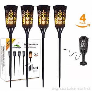 Flickering Flame Solar Torch Landscaping Light Kit (4 Pack) - Extra Long (36in) & L Mounts - Hi-Capacity Battery Rechargeable Dusk-to-Dawn Accent Lighting for Garden Deck Patio Path Yard or Driveway - B07BPQVM2V
