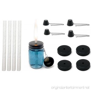 MyGo2Shop Mason Jar Tiki Torch Kit Includes 4 Long Life Wicks 4 Lids and 4 Caps- Just add Mason Jars & Fuel for Outdoor Lighting - B079VJ3SX5