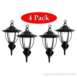Solar Powered Wall Lamp- Set of 4- Motion Activated Security Lights- Wireless Outdoor Lantern- Beautiful Light Fixture- Garden Décor Accent Lighting- Best for Patio Pool Yard Deck (Black) - B01IC5ONTI