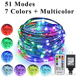 ErChen 51 Modes 7 Colors + Multicolor New LED string light 33 FT 100 Upgraded RGB LEDs Color Changing Plug In Silver Copper Wire Fairy Light with Remote Timer for Indoor/Outdoor Decor Christmas - B07CG89H9X