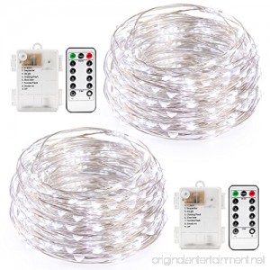 Kohree String Light Daylight White Remote Control Battery Operated Waterproof 8 Modes 50 LED 16.4ft/5M Silver-Coated Copper Wire Firefly Rope Lights 2 Packs - B073W77V3N