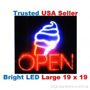 Large Open Ice Cream Cone Yogurt Signs Led Neon Business Motion Light Sign. Animated On/off Power On/off with Chain 19*19*1 Blt308 - B005J5CI56