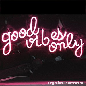 LiQi ' GOOD VIBES ONLY' Real Glass Handmade Neon Wall Signs for Home Decor Wall Light Room Decor Home Bedroom Girls Pub Hotel Beach Cocktail Recreational Game Room （14 x 8 PINK） - B0748DSSRT