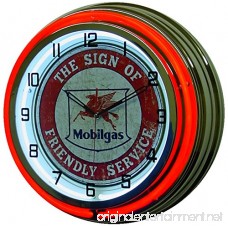 MOBILGAS FLYING PEGASUS 18 DUAL NEON LIGHT WALL CLOCK GASOLINE GAS FUEL PUMP OIL SIGN RED CHROME FRIENDLY SERVICE - B0167O72Z8