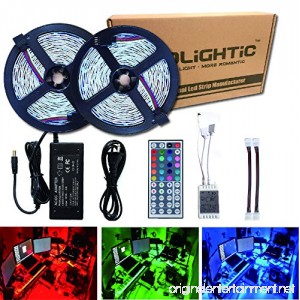 RoLightic Led Strip Lights Kit SMD 5050 32.8 Ft (10M) 300LEDs RGB Rope Lights with 44key IR Controller and 12V 5A Power Supply for Indoor Home Cabinet Bedroom Background Use - B01FO0UNP2