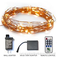 Twinkling LED Fairy String Lights - Fully Waterproof  Indoor Outdoor 39ft 100 Bulb  Standard Plug In + Battery Powered  Warm White Copper Wire Decorative Lighting with Remote Control - B00JT3DDJO
