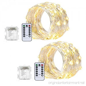 ZJMZZM 2 Sets Battery Operated Waterproof Fairy String Lights 16.4Ft 50 LEDS Silver Wire 8 Modes Remote Control for Bedroom Wedding Thanksgiving and Christmas Décor (Warm White) - B0755D33DK