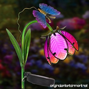 Homeimpro Solar Lights Outdoor Garden Decor Flower Metal Stake Lights Metal & Glass Waterproof LED Lights for Lawn Patio (Pink) - B07CLL4RLJ