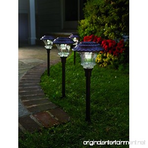 Set of 4 Solar Garden Path Lights Glass and Powder Coated Cast Aluminum Metal 6 Bright LEDs per Light 50 Lumens Output per LED Easy No Wire Installation Outdoor All Weather Bronze - B005EZZUDI