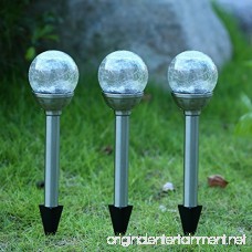 Twinkle Star Solar Pathway Lights Crackle Glass Globe Solar Lights Outdoor Color Changing Stainless Steel Solar Garden Lights Set of 3 - B06ZYGWD47