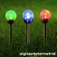 Twinkle Star Solar Pathway Lights Crackle Glass Globe Solar Lights Outdoor Color Changing Stainless Steel Solar Garden Lights  Set of 3 - B06ZYGWD47