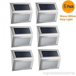 [Pack of 6] Outdoor Stainless Steel Warm White LED Solar Step Light Wireless Super Bright Modern Lamp for Deck Staircase Walkway Patio Garden Yard Patio - B076V8RX7J