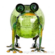 ReLIVE 6 Inch Bronze Green Metal Frog Cracked Glass Ball Outdoor Solar Powered LED Garden Light - B072DVXRRZ