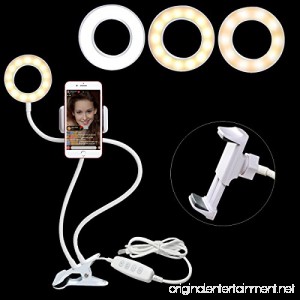 Selfie Ring Light with Cell Phone Holder for Live Stream Dimmable [3-Light Mode] Clamp on Gooseneck Mount with Desk Lamp LED Bracket for Youtube Facebook iPhone 8 7 6/plus Samsung HTC HUAWEI - B0746N9XRQ