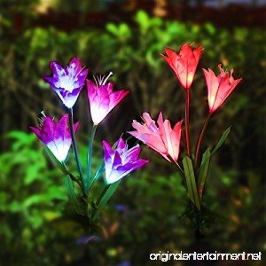Solar Garden Lights Elfeland Outdoor Solar Powered Decorative Light 4 Lily Flowers Adjustable Leaves LED Multicolored Solar Stake Lights for Garden Patio Backyard Lawn(2 Pack Purple & White) - B07DCSJT3D