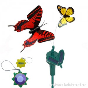 HQRP Multicolor Pair of Solar Powered Flying Fluttering Butterflies for Garden Plants Flowers + HQRP UV Chain (Red+Yellow) - B00844XHOU