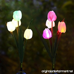 Outdoor Solar Garden Stake Lights SOUBUN 2 Pack Waterproof Multi-color Changing LED Solar Powered Decorative Lights with 8 Tulip Flower for Garden Patio Backyard (Pink and White) - B07D5PV6L6