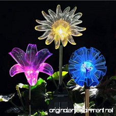 SAPPYWOON Outdoor Solar Garden Lights- 3pcs LED Multi-Color Solar Stake for Garden Patio Backyard (Lily Dandelion Sunflower) - B07DRGG819