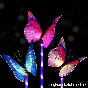 Solarmart Outdoor Garden Solar Lights - 3 Pack Fiber Optic Butterfly Solar Powered Lights Color Changing LED Solar Stake Lights with a Purple LED Light Stake for Garden Patio Backyard - B0749GZNKN